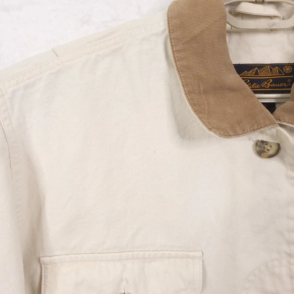 Vintage Eddie Bauer  Barn Chore Jacket Mens Large Ivory Field Travel Safari 90s